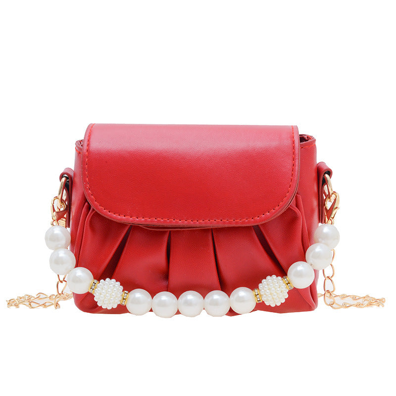 Wholesale PU pleated bead chain kids bag